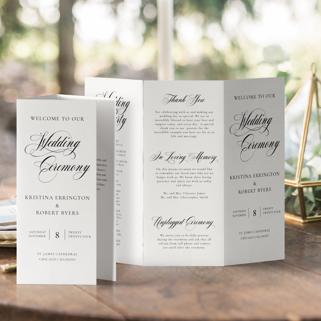 Tri-fold Wedding Program Template Trifold Program, Catholic Wedding Program, Jewish Wedding Program, Calligraphy Tri Fold, SN024_TP - Etsy tri-fold-wedding-program-template-trifold-program-catholic-wedding-program-jewish-wedding-program-calligraphy-tri-fold-sn024-tp-etsy