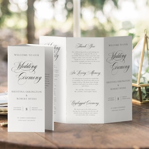Tri-Fold Wedding Program Template - Trifold Program, Catholic Wedding Program, Jewish Wedding Program, Calligraphy Tri Fold, SN024_TP