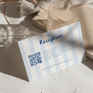 Striped Reception Invite Insert with QR Code, Preppy Stripes Weding Venue Card, Editable Reception, Wedding Dinner Enclosure, SN1200_RQ