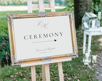 Ceremony This Way Sign, Calligraphy Monogram Wedding Ceremony Sign Printable, Wedding Directions Sign, Ceremony Sign, Arrow Poster, SN080_CS