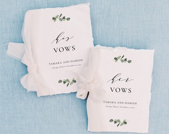 Eucalyptus Printable Wedding Vows Booklet, Greenery His and Hers Vows Templete, Wedding Vows Calligraphy, His and Hers Vows, SN014F_VB