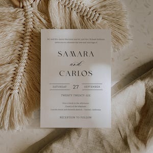 Romantic Minimalist Wedding Invitation, Elegant and Timeless Wedding Card, Editable Calligraphy Invite, SN999_WS