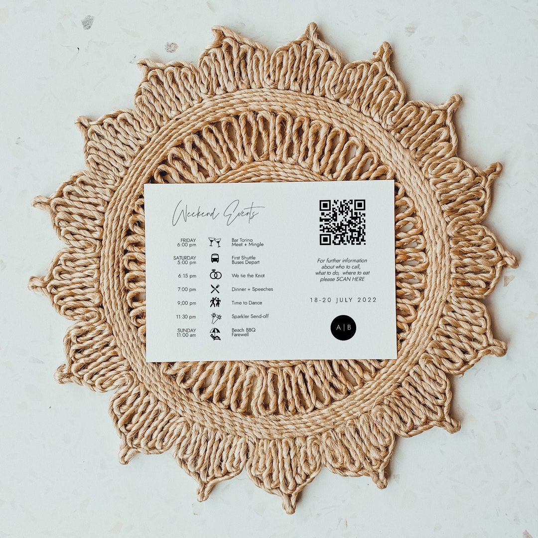 Events Insert Modern Monogram Wedding Events Insert Card With QR Code - Etsy