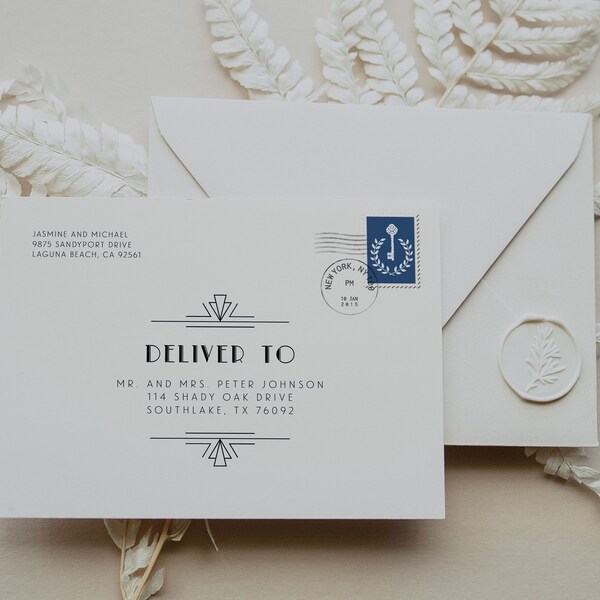 Gatsby Wedding Envelope Template, Instant Download, Art Deco DIY Editable Template, Roaring 20s Printable Wedding Addressing, SN200_E