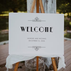 Gatsby Wedding Welcome Sign, Welcome to our Wedding Poster, Art Deco Welcome Template, 5 Sizes, Editable Roaring 20s Download, SN200_W