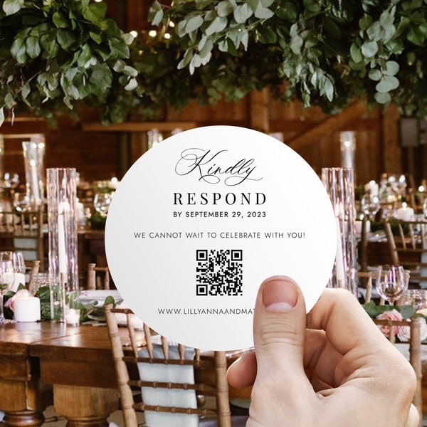 Round RSVP with QR code Insert, Bold and Beautiful Response Enclosure, Respond online Card, QR Rsvp Card, Rsvp Website Card, SN088_RQ