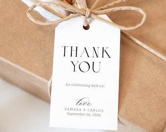 Thank You Tag Template, Printable Wedding Favor Tags, Romantic Minimalist Tags, Favor Tag Template, Elegant Wedding Tag, SN999_GT