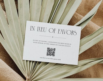 Wedding Donation Card, In Lieu of Favors QR Code Card, Charity Donation Card with QR Code Template, Luxury Vintage Charity Favor, SN060_ILQR