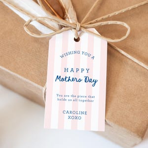Preppy Stripes Mothers Day Gift Tag, Happy Mother's Day Gift Tag, Appreciation Tag, Mother's Template, Handwritten Mothers Day, SN1200_MD