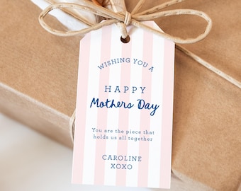 Preppy Stripes Mothers Day Gift Tag, Happy Mother's Day Gift Tag, Appreciation Tag, Mother's Template, Handwritten Mothers Day, SN1200_MD