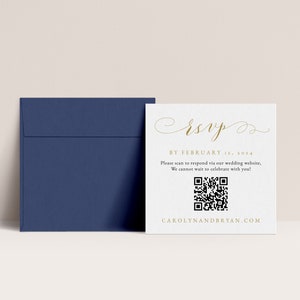 Gold Calligraphy Square RSVP with QR code Insert, Response Enclosure, Respond online Card, QR Rsvp Card insert, Website Card, SN029_SQ