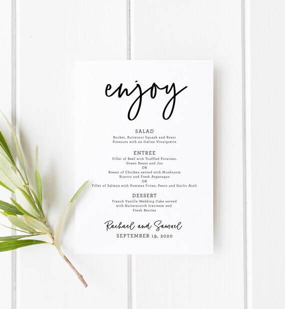 5 X 7 Wedding Menu Template Printable Menu Reception Card Etsy