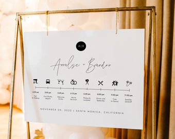 Minimalist Wedding Day Timeline Sign, Modern Order of Events, Modern Monogram Timeline, Infographic, Schedule of Events Sign, SN009_OOE