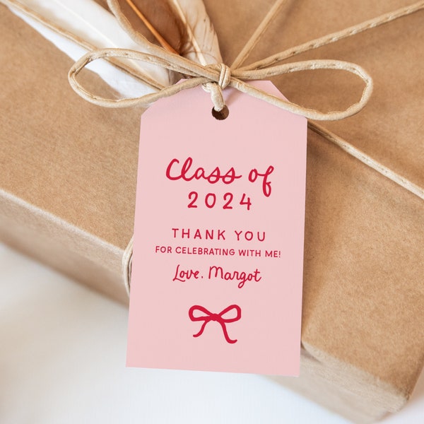 Whimsical Bow Graduation Tags, Thank You for Celebrating with me, Class of 2024, Grad Party Favor Tags, Coquette Aesthetic, SN800_GGT