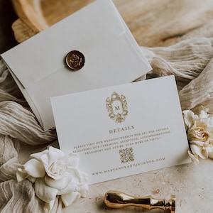 Rococo Details Insert with QR Code, Wedding Information Card, Vintage Accommodations, Directions, Website Information Enclosure, SN1050G_DQR