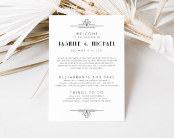 Gatsby Wedding Welcome Bag Card, Art Deco Welcome Card for Guests, Welcome Bag Insert, Welcome Letter, Roaring 20s Template, SN200_WC