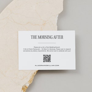 Audacieux matin après insertion avec code QR, invitation au brunch après le mariage, carte de petit-déjeuner de mariage, boîtier de fête de mariage monogramme audacieux, SN600_RQ