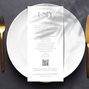 Luxury Vintage I Spy with QR Code, Guest Photo Sharing, Wedding Game Card, Photo Share QR, I spy Photo Share, Photo Hunt Game, SN060_PSQ