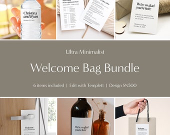 Ultra Minimalist Wedding Welcome Bag Bundle - Welcome Kit, Includes Bag Labels, Timeline, Gift Tag and much more, SN500_WBB