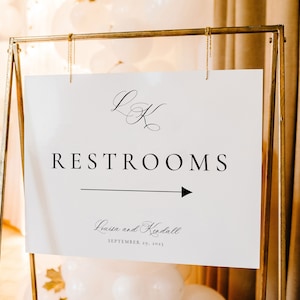 Restrooms This Way Sign, Wedding Restrooms Printable, Calligraphy Monogram, Lavatory Arrow Sign, Toilet Directions Sign, Arrow-SN080_RS