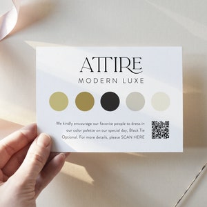 Modern Luxe Attire Card, QR Code Insert, Dress Code Indication Enclosure, Wedding Mood board for Guests, Guest Dress Editable, SN099_AQ