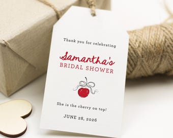 Bridal Shower Favor Gift Tags, Cherry Bow Handwritten Hang Tags, SN799