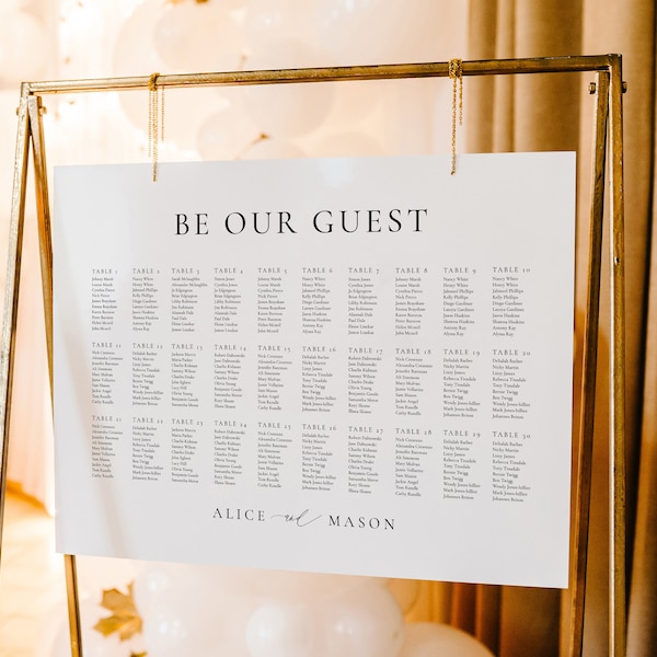 Be Our Guest Seating Chart Template, Classic Minimalist  Seating by Table Number, Seating, Editable Be Our Guest Sign Templett, SN105_SCA