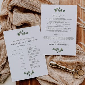Eucalyptus Wedding Itinerary-  Itinerary For Guests, Wedding Agenda Template, Studio Nellcote DIY - SN014F_IT