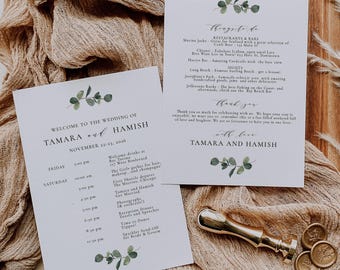 Eucalyptus Wedding Itinerary-  Itinerary For Guests, Wedding Agenda Template, Studio Nellcote DIY - SN014F_IT