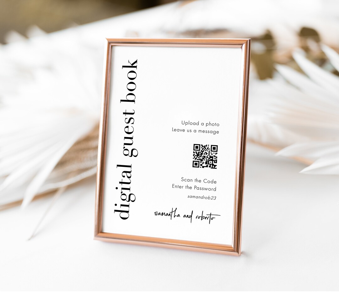 Modern Bold Digital Guest Book Sign, QR Code Guest Book, Online