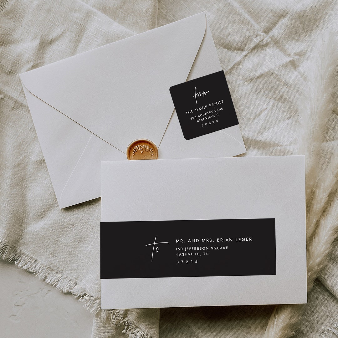 Black Modern Wedding Wrap Around Address Labels, Printable Wraparound ...