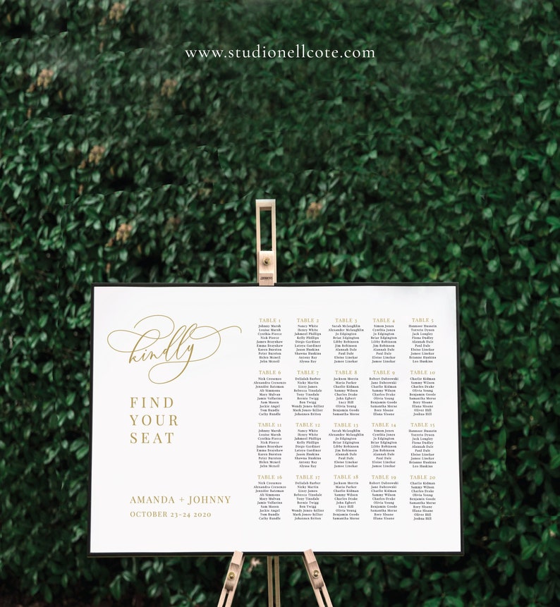 Gold Calligraphy Wedding Seating Chart Gold Calligraphy Table Plan Alphabetical Seating Sign Seating Chart Template-SN021/_SCG