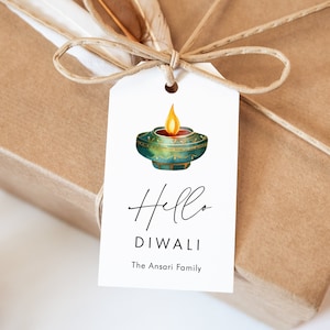 Diya Diwali Gift Tags, Editable Deepawali Gift Tags, Diwali Lamp Tag, Watercolor Candle Gift Tag, Indian Festival of Lights, SN090_HGT