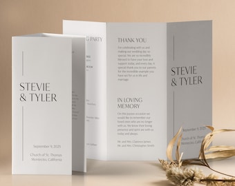 Tri-Fold Wedding Program - Triple Fold Template, Catholic or Jewish Program, Chic Trifold Wedding Program for Detailed Events - SN250_TP