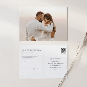 Modern Luxe QR Code RSVP Postcard Template, Minimalist Response Card, Response online or mail, Photo Postcard, QR Code Post card, SN099_PCQ