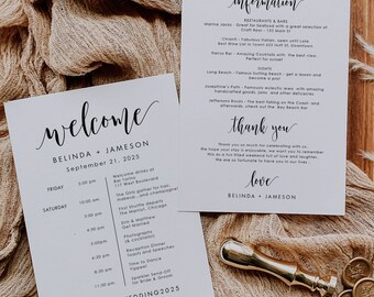 Wedding Weekend Itinerary for Welcome Bag, Customizable Destination Wedding Infomation Card for Guests, Editable Schedule Printable, SN022_I