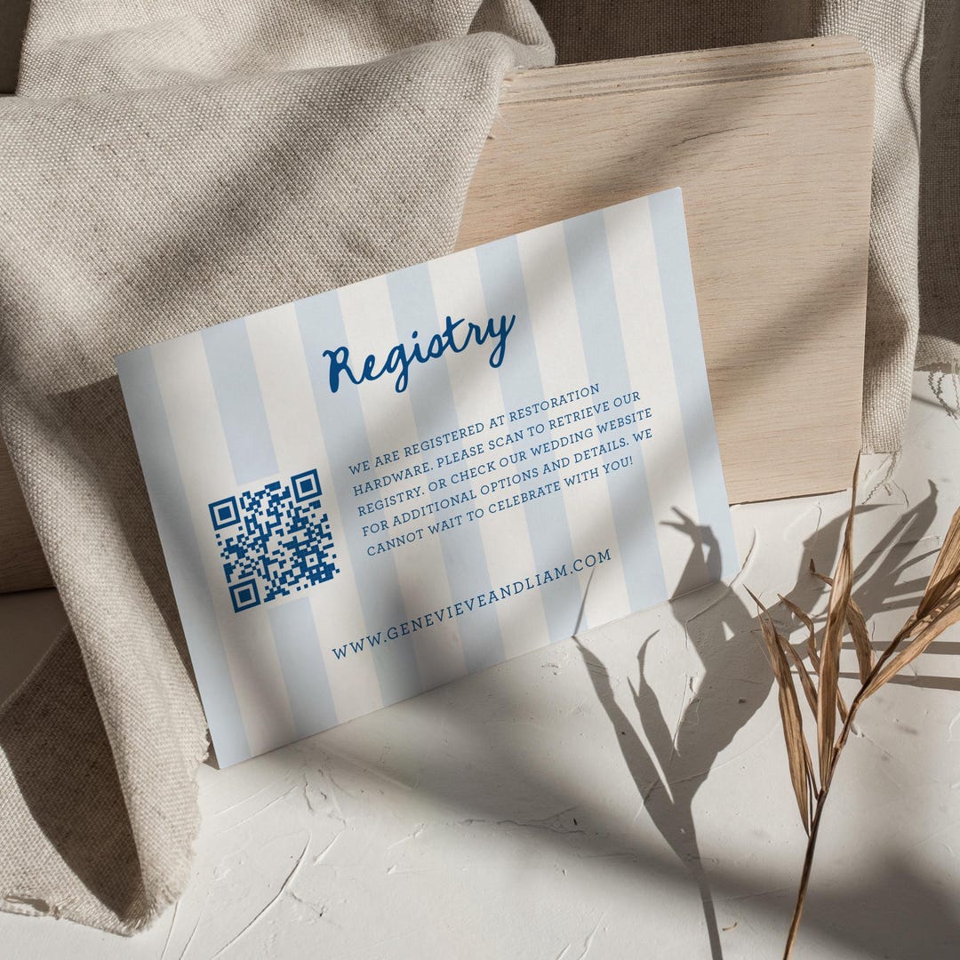 Preppy Key Card Code Gift Registry Card Insert QR Code, Preppy Stripes Wedding Registry, Fun ...