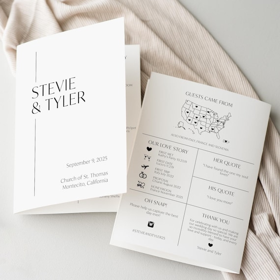 Chic Wedding Infographic Folded Program, Bi Fold Wedding Schedule, Wedding Icons, Order of Events, Fun Minimalist Itinerary, SN250_IP