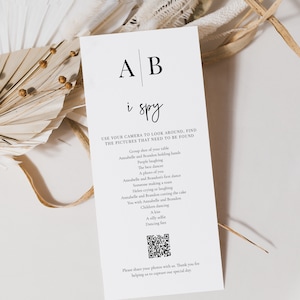 Modern Initials I Spy with QR Code, Guest Photo Sharing, Wedding Game Card, Wedding Photo Share QR, Monogram I spy Photo Share, SN015M_PSQ