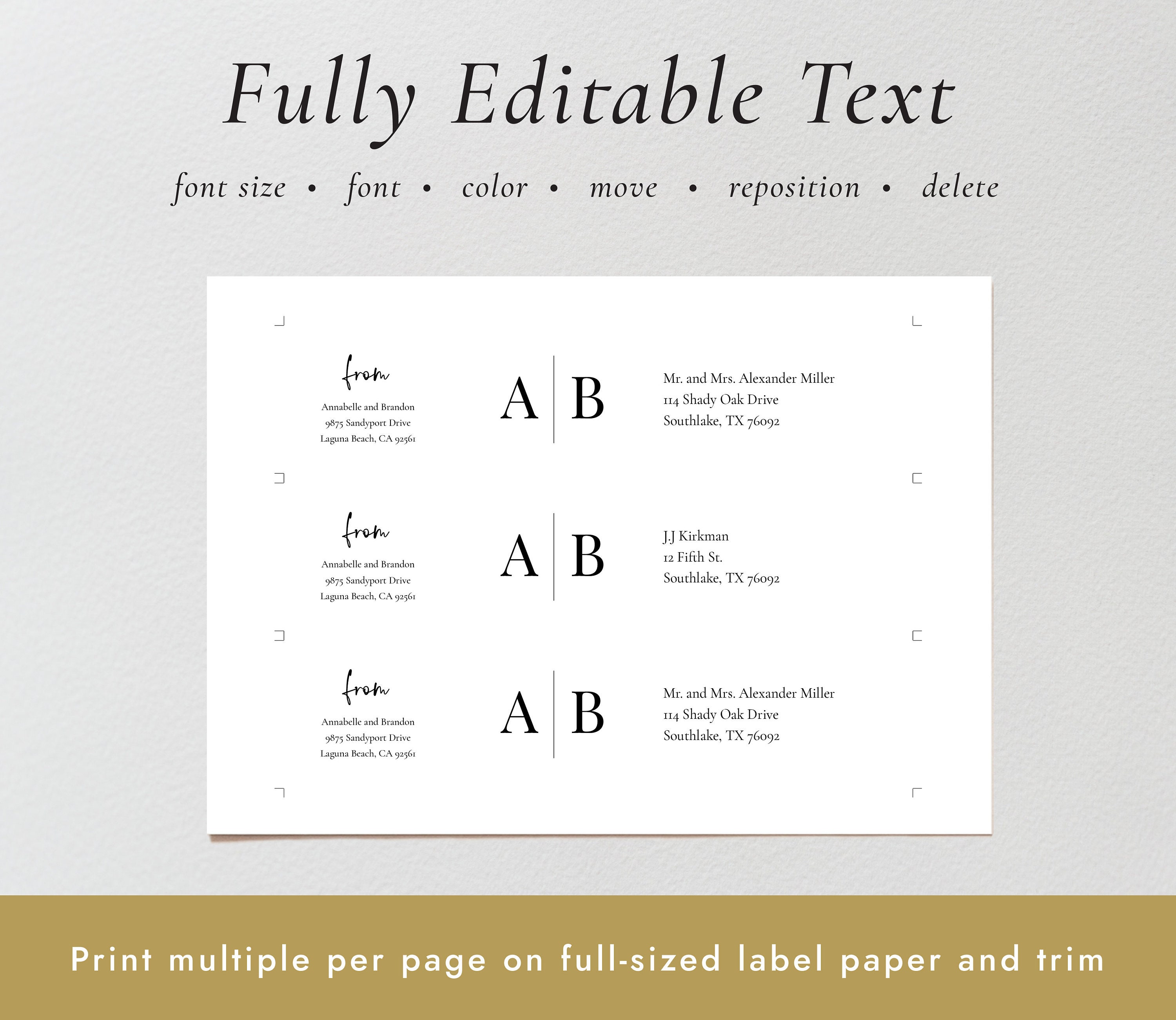 Monogram DIY Editable Address Labels SN015M_WL Printable Address Labels