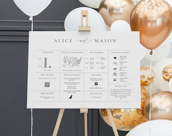Fun Infographic Wedding Sign, Unique Wedding Welcome Sign, Wedding Sign with Icons, Wedding Trivia Sign, Classic Minimalist Welcome SN105_IS