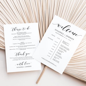 Elegante itinerario del fine settimana di nozze, programma calligrafico degli eventi, scheda informativa per gli ospiti modificabile, modello di timeline semplice, SN029_IT