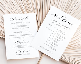 Elegant Wedding Weekend Itinerary, Calligraphy Schedule of Events, Editable Guest Information Card, Simple Timeline Template, SN029_IT