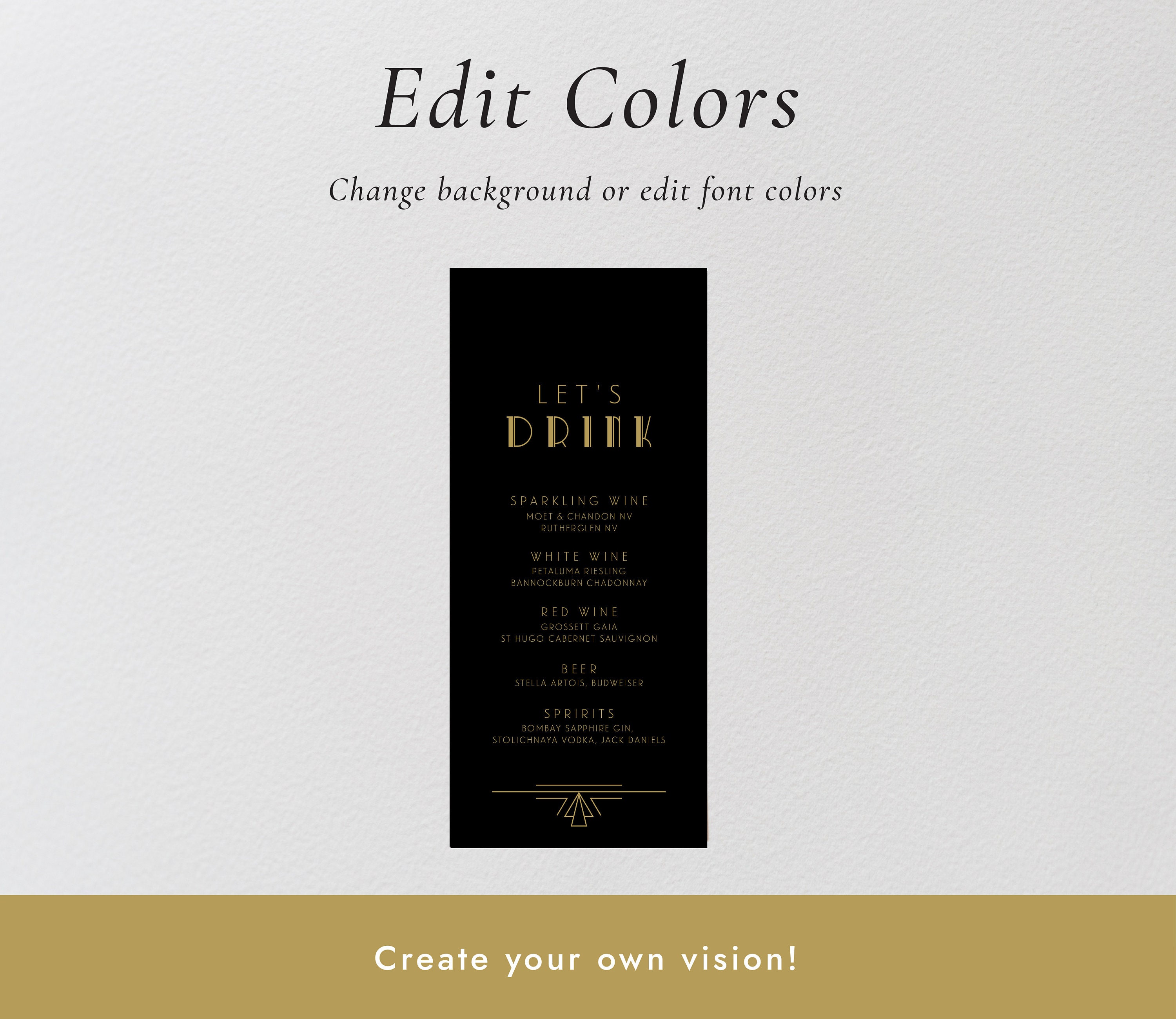 1920s Art Deco Bar Menu Template Great Gatsby Drinks List - Etsy