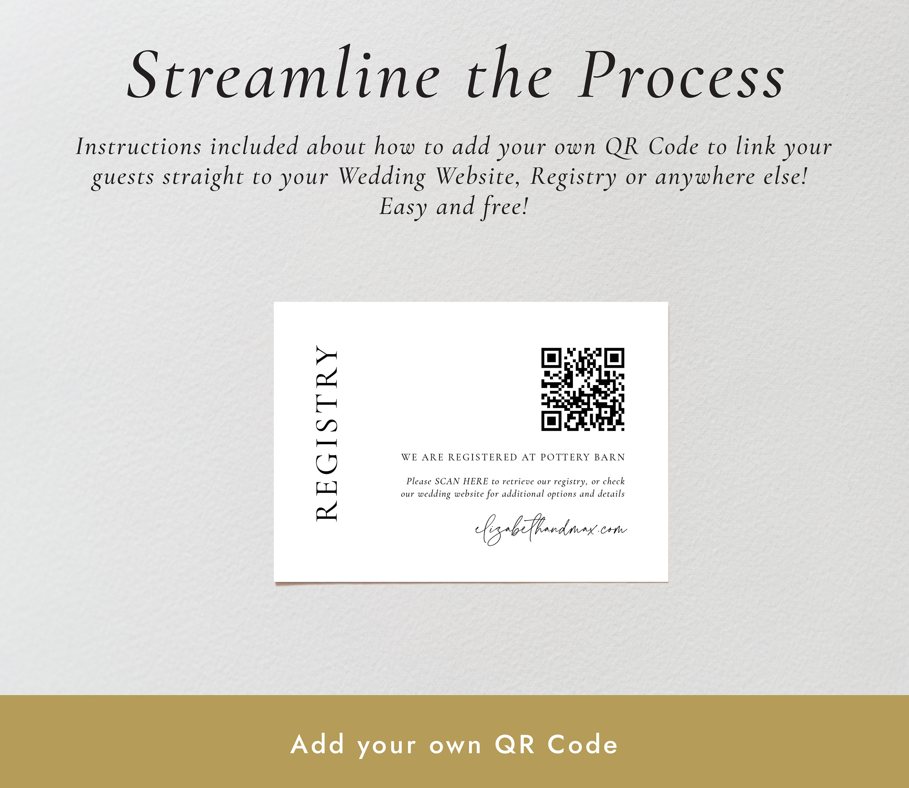 Ellesmere White  Printable QR Code Gift Registry Card Template – Black Bow  Studio