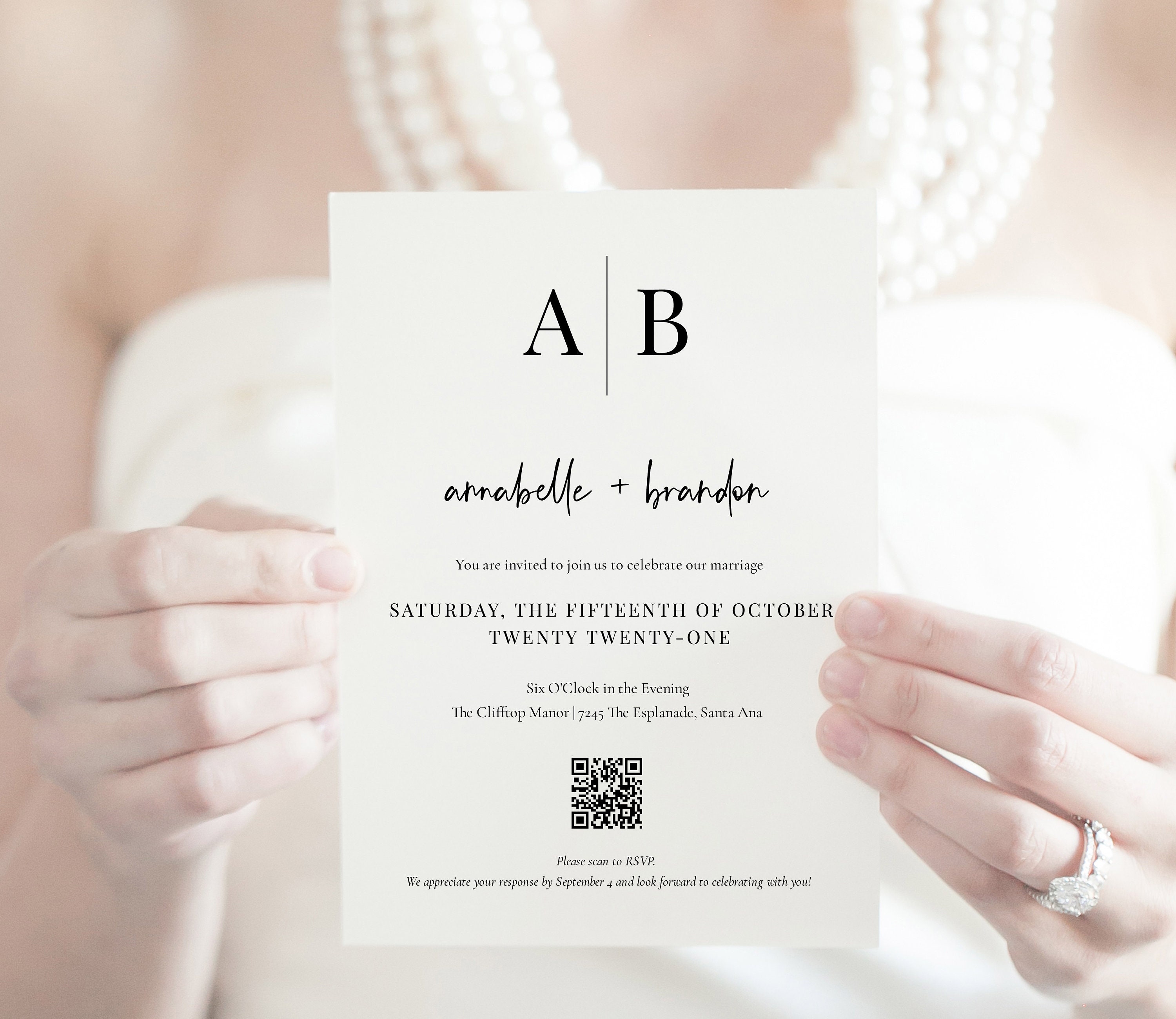 Modern Initials QR Code Wedding Invitation Digital Rsvp - Etsy