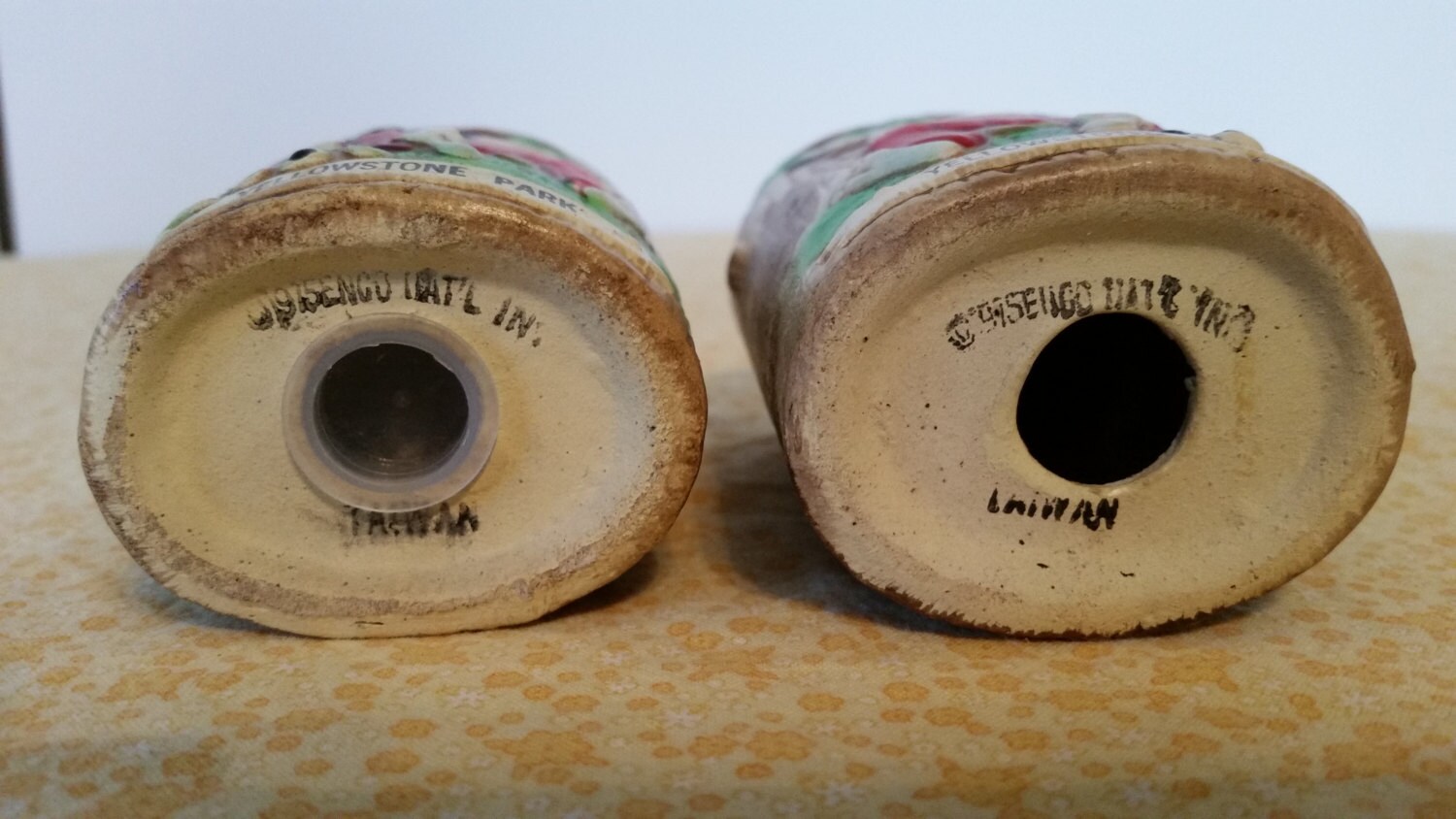 Vintage Yellowstone Salt and Pepper Shakers Hillbilly Men Dogs and Guns