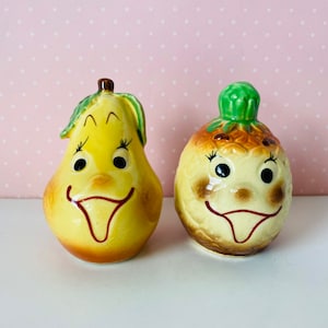 Vintage Anthropomorphic Pear and Pineapple Salt and Pepper Shakers | Made in Japan.