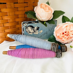 Antique Wooden Yarn Textile Thread Sewing Bobbin Spools - Set of 3