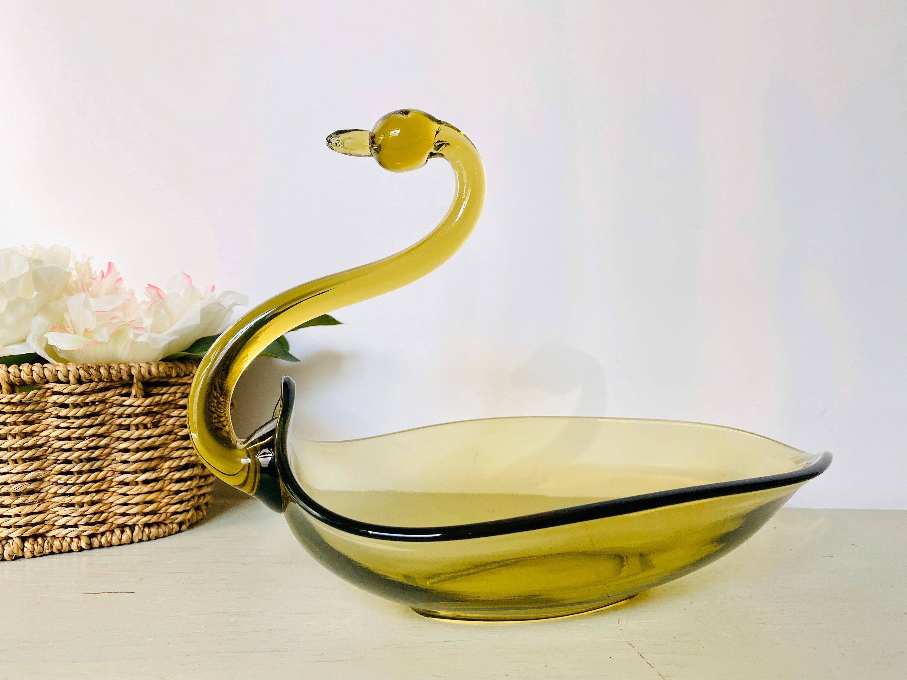 Vintage Uranium Glass Late Swan Covered Butter Dish Westmoreland Glass
